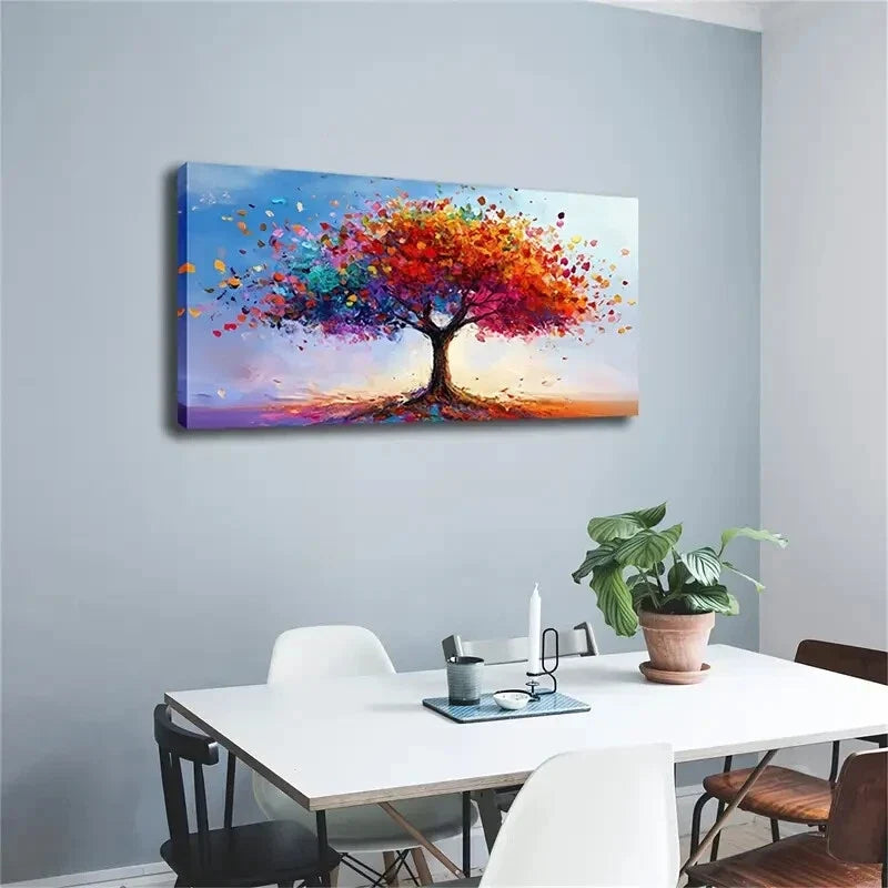 Vibrant Colorful Tree Painting Wall Art Canvas Office Home Room Framed 120x60cm
