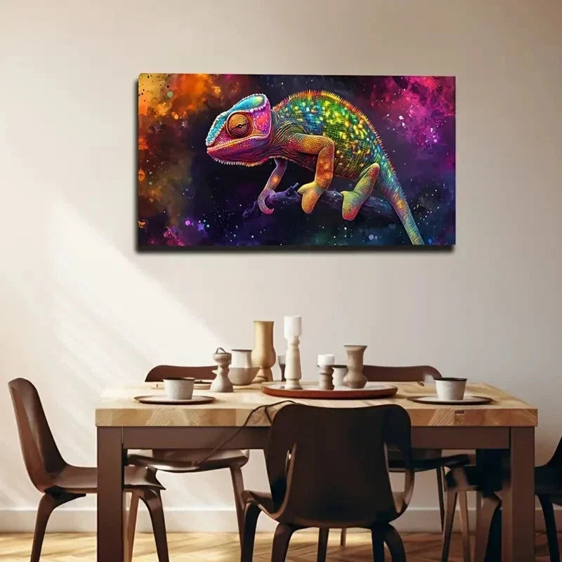 Chameleon Portrait Colourful Wall Art Canvas Office Home Room Framed 120x60cm