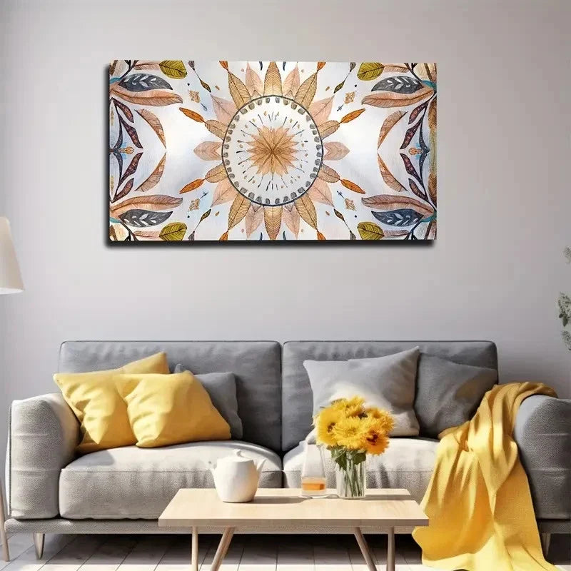 Symmetrical Floral Wall Art Canvas Office Home Room Framed 80x45cm