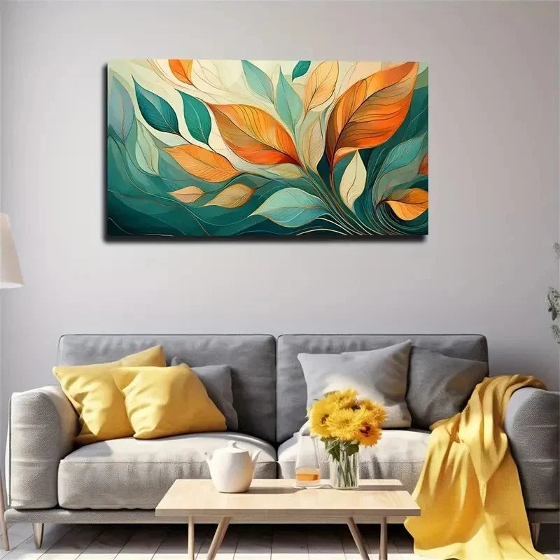 Vibrant Abstract Leaf Design Wall Art Canvas Office Home Room Framed 120x60cm