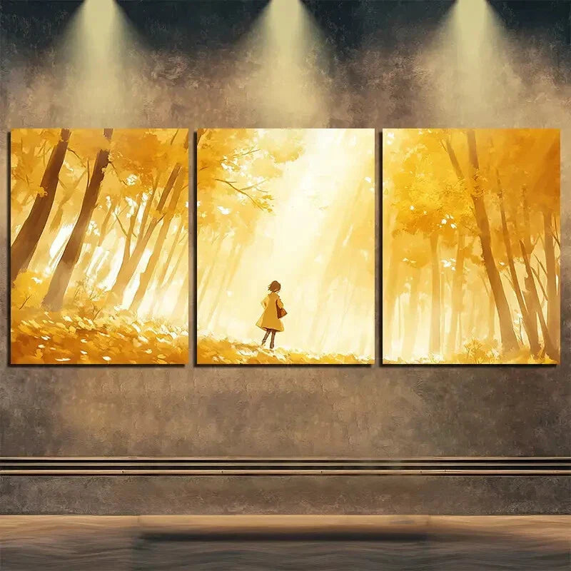 3pcs Golden Sunlit Trees & Tranquil Perfect Wall Art Set Canvas Framed 40x60cm - High Quality Print 100% Australian Made Wall Canvas Ready to Hang