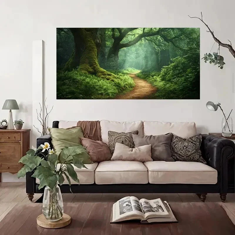 Mystical Forest Pathway Wall Art Canvas Office Home Room Framed 120x60cm
