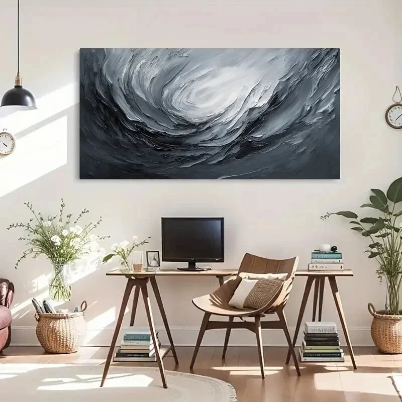 Contrast Monochrome Bohemian Wall Art Canvas Office Home Room Framed 80x45cm