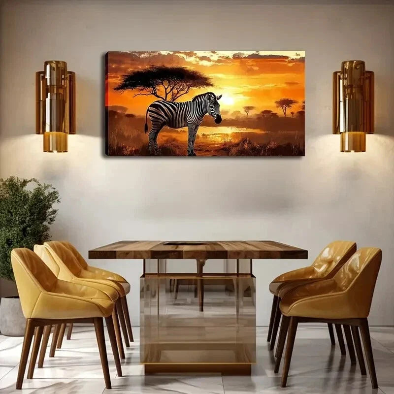 Realistic Style Zebra Sunset Wall Art Canvas Office Home Room Framed 120x60cm