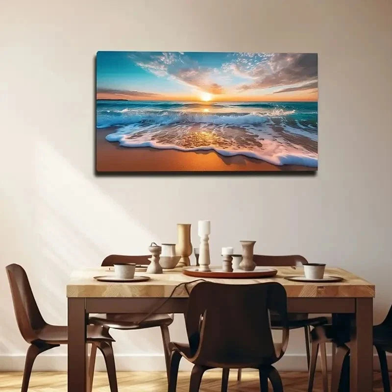 Wave Beach Series Reflected Wall Art Canvas Office Home Room Framed 120x60cm
