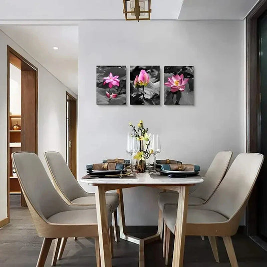 3pcs Featuring Green Plants And Flowers  Metal Print Ready to Hang Art