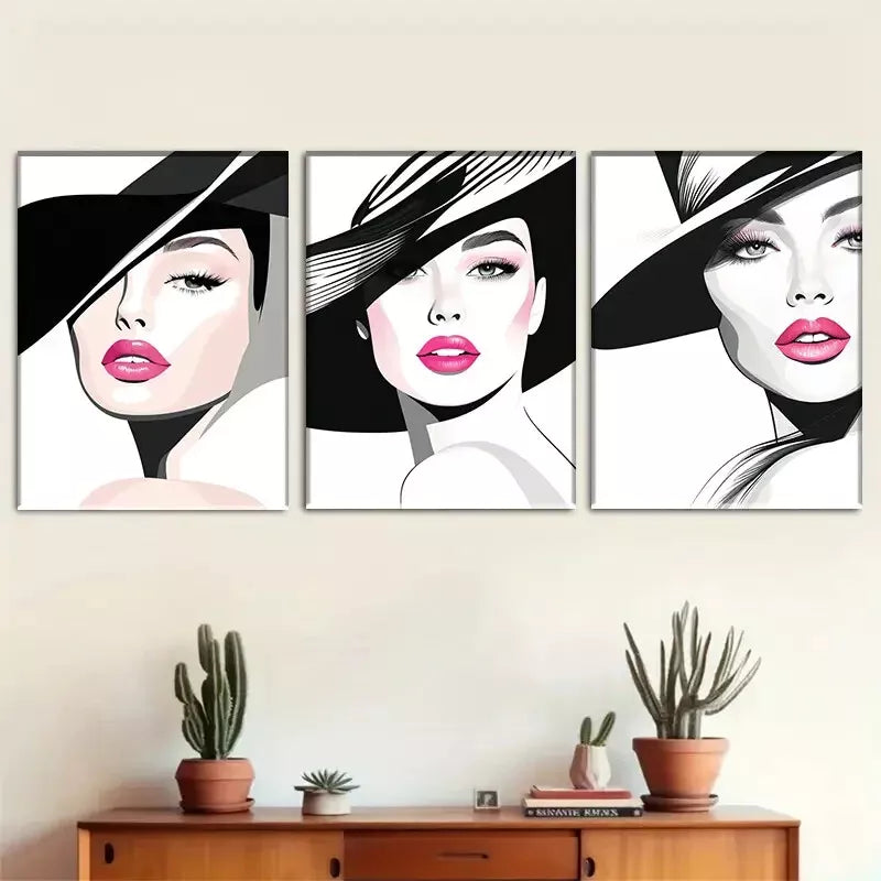 3pcs modern Chic Fashion Muse Triptych Wall Art Set Canvas Framed 40x60cm - High Quality Print 100% Australian Made Wall Canvas Ready to Hang