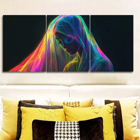 3pcs  Modern Rainbow Woman Design Wall Art Set Canvas Framed 40x60cm - High Quality Print 100% Australian Made Wall Canvas Ready to Hang