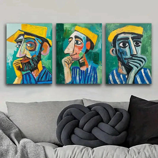 3pcs Abstract Man Portrait Waterproof Perfect Wall Art Set Canvas Framed 40x60cm - High Quality Print 100% Australian Made Wall Canvas Ready to Hang
