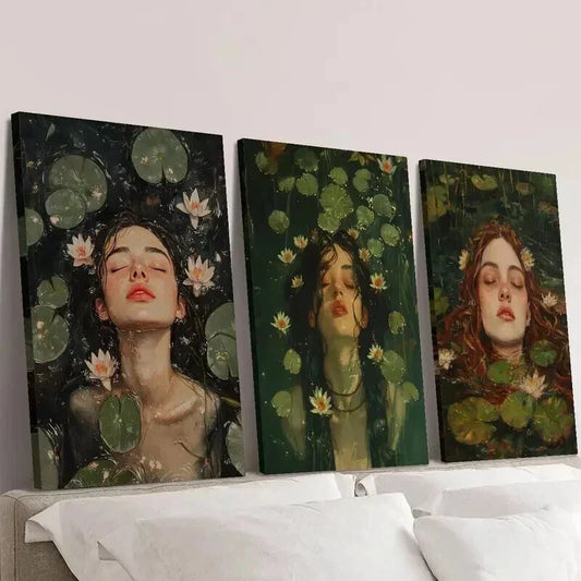 3pcs Mystical Women in the Tranquil Lake Wall Art Set Canvas Framed 40x60cm - High Quality Print 100% Australian Made Wall Canvas Ready to Hang