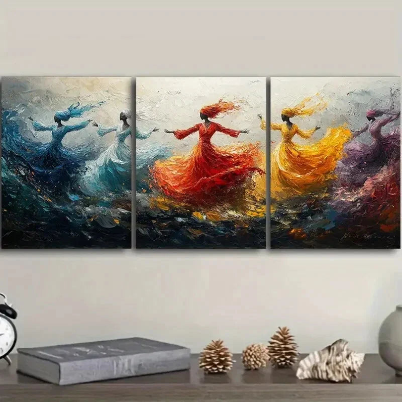 3pcs Vibrant Abstract Sufi Whirling Dancers Wall Art Set Canvas Framed 40x60cm - High Quality Print 100% Australian Made Wall Canvas Ready to Hang