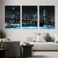 3pcs Black White New York City Night with Star Metal Print Ready to Hang Art