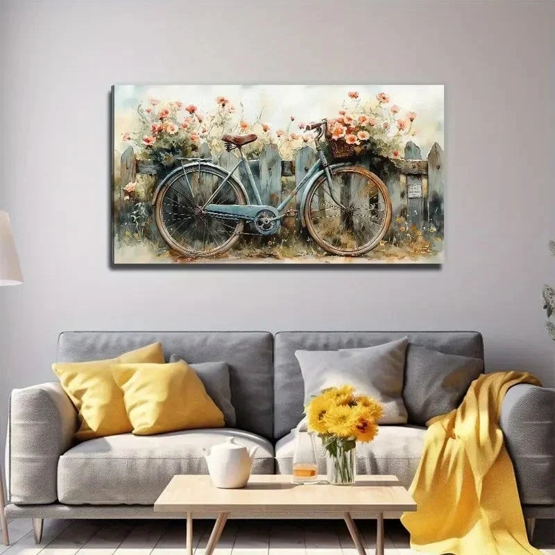 Floral Bicycle Elegant Wall Art Canvas Office Home Room Framed 80x45cm