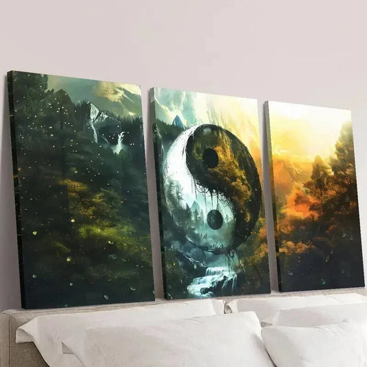3pcs Tai Chi Mountain and Forest Scenes Wall Art Set Canvas Framed 40x60cm - High Quality Print 100% Australian Made Wall Canvas Ready to Hang