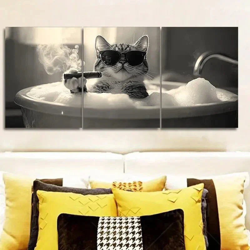 3pcs Gangster Brother Kitten Art Painting Metal Print Ready to Hang Art
