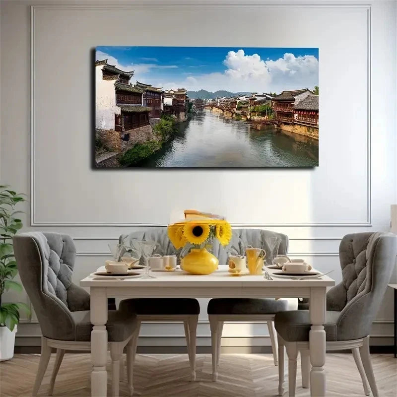 Ancient Chinese Town Wall Art Canvas Office Home Room Framed 120x60cm