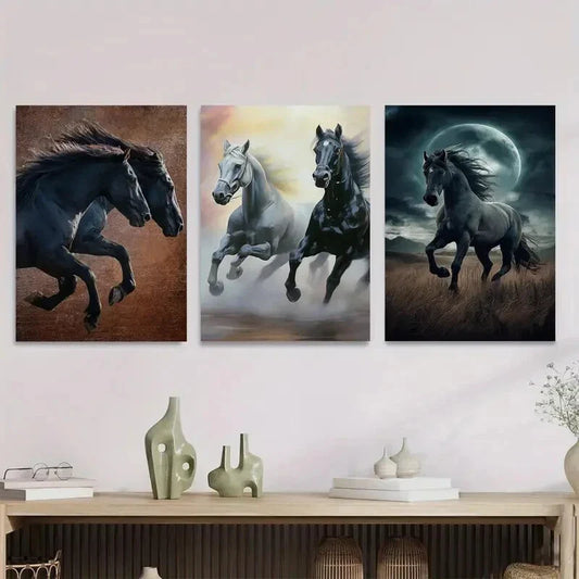 3pcs Galloping Horses Modern Metal Print Ready to Hang Art