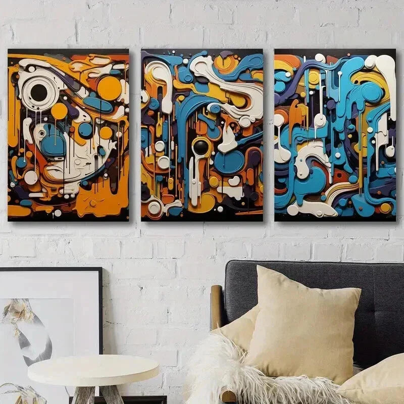 3pcs Colorful Circle Cubism Decor Wall Art Set Canvas Framed 40x60cm - High Quality Print 100% Australian Made Wall Canvas Ready to Hang