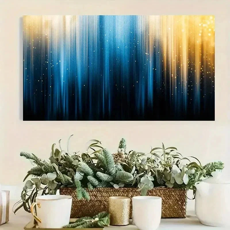 Soft Blue And Golden Light Wall Art Canvas Office Home Room Framed 120x60cm