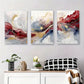 3pcs Abstract Red, Blue, and Golden Fluid Metal Print Ready to Hang Art