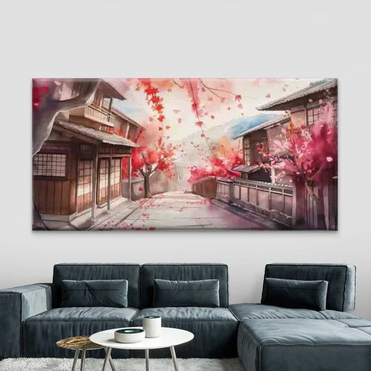 Traditional Street Lined with A Wall Art Canvas Office Home Room Framed 80x45cm