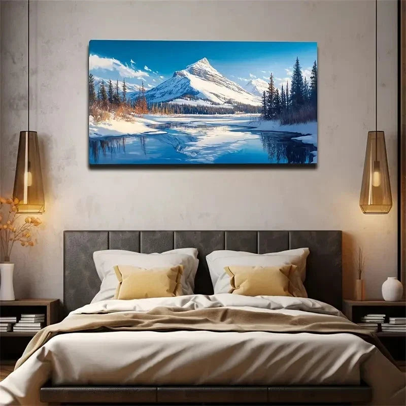 Tranquil Winter Mountain Lands Wall Art Canvas Office Home Room Framed 120x60cm
