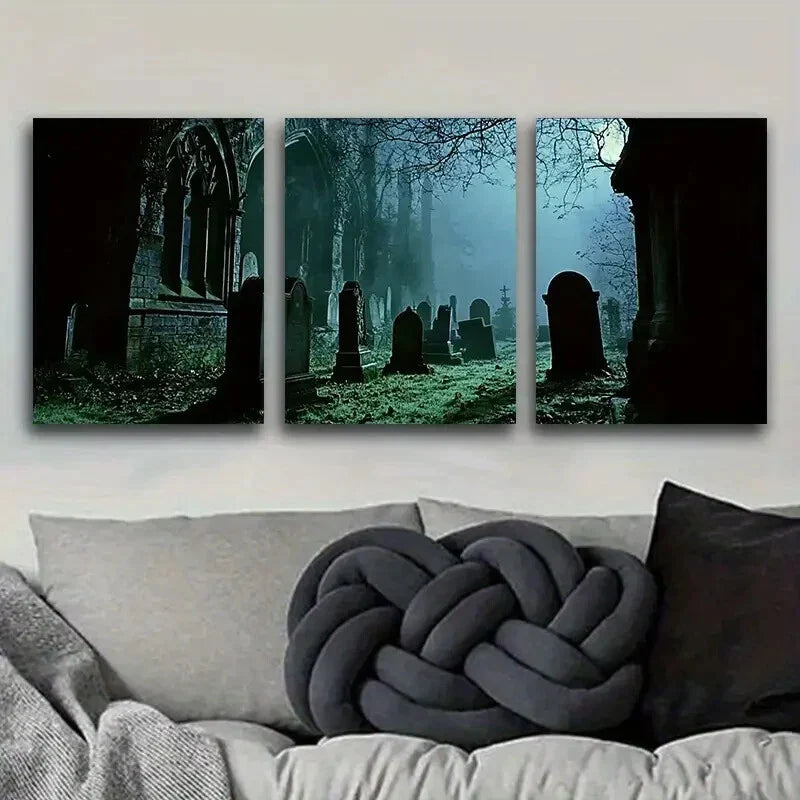 3pcs Gothic cemetery Art Painting Metal Print Ready to Hang Art
