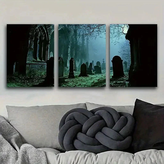 3pcs Gothic cemetery Art Painting Metal Print Ready to Hang Art