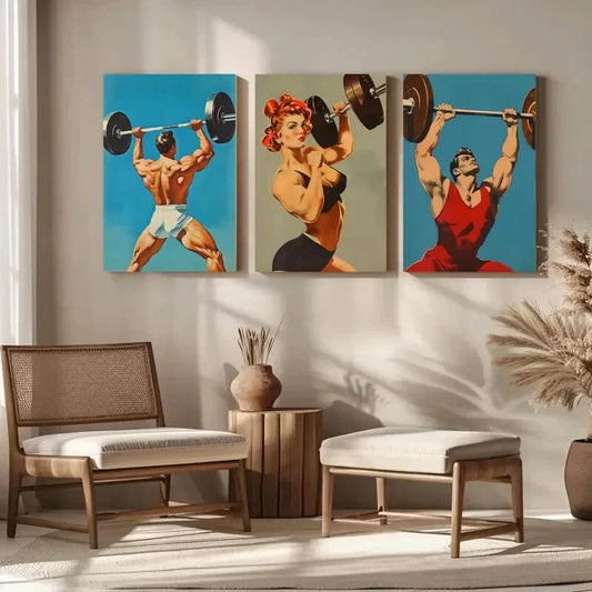 3pcs Retro Gym Poster Printable Heavy lifting Metal Print Ready to Hang Art