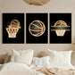 3pcs Neon basketball Nordic style sports Metal Print Ready to Hang Art