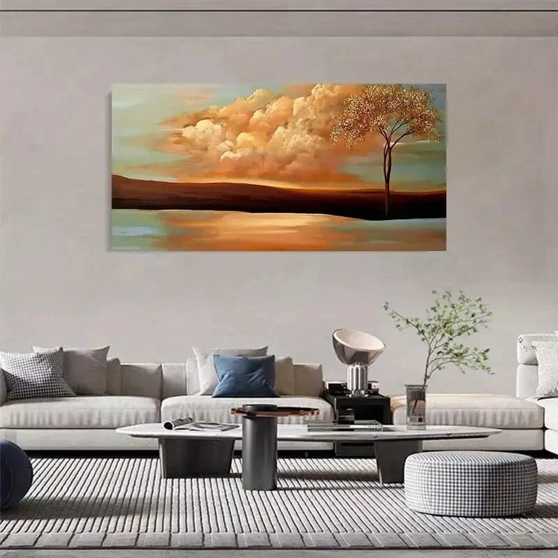 Twilight Clouds and Golden Tree Wall Art Canvas Office Home Room Framed 120x60cm