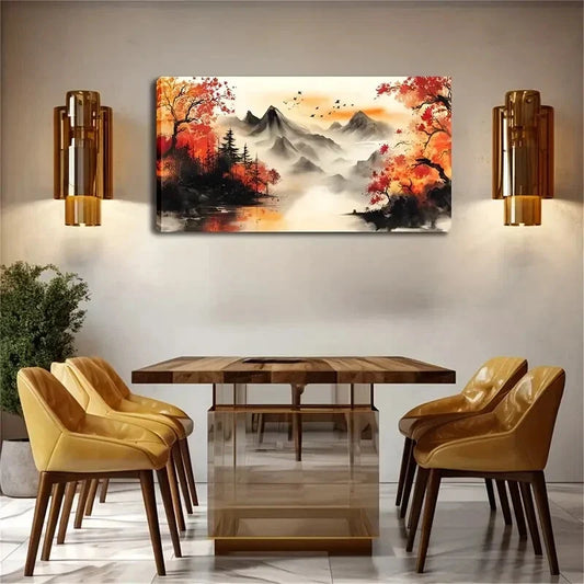 Flying Birds Autumn Red Leave Wall Art Canvas Office Home Room Framed 120x60cm