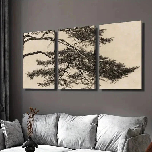 3pcs Chinese Zen Pine Trees Decoration Wall Art Set Canvas Framed 40x60cm - High Quality Print 100% Australian Made Wall Canvas Ready to Hang