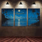 3pcs Fireworks and Coconut Tree Night Sky Metal Print Ready to Hang Art