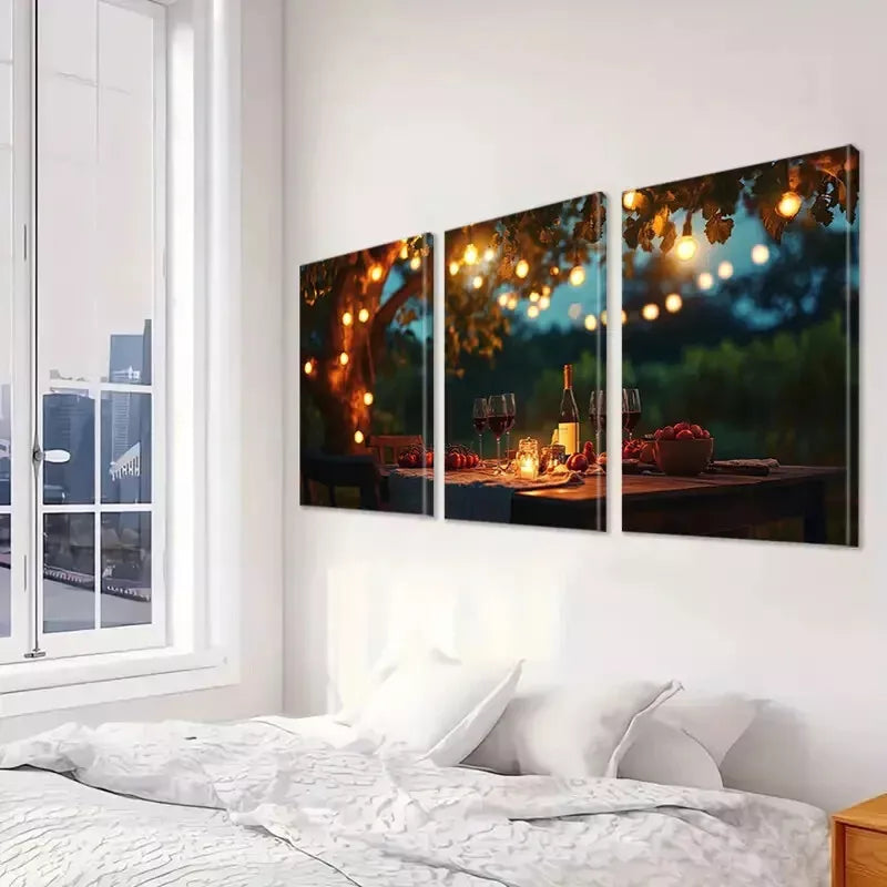 3pcs Aesthetic Modern Farmhouse Wooden Table Wall Art Set Canvas Framed 40x60cm - High Quality Print 100% Australian Made Wall Canvas Ready to Hang