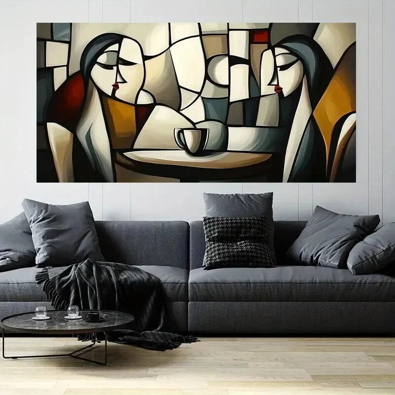 Geometric Character Abstract Wall Art Canvas Office Home Room Framed 120x60cm