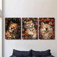 3pcs Leopard Tiger Wolf Sleeping on Flowers Wall Art Set Canvas Framed 40x60cm - High Quality Print 100% Australian Made Wall Canvas Ready to Hang