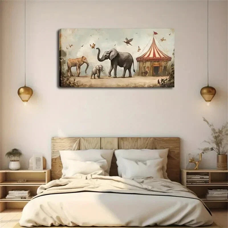 Realistic Circus Scene Elephant Wall Art Canvas Office Home Room Framed 80x45cm
