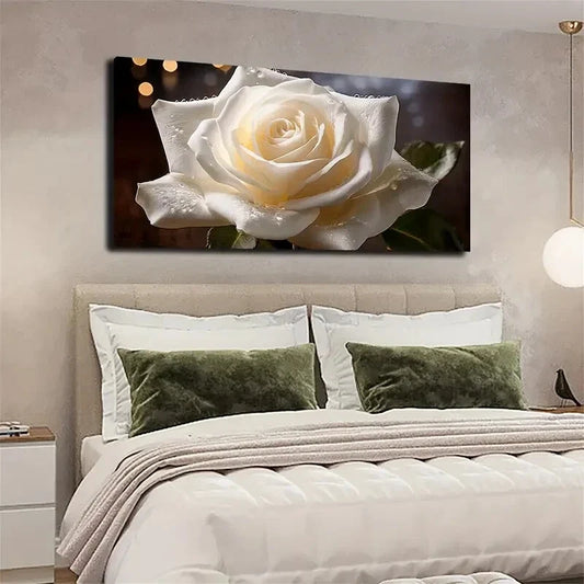 Blooming White Rose Wall Art canvas office home room framed 120x60cm