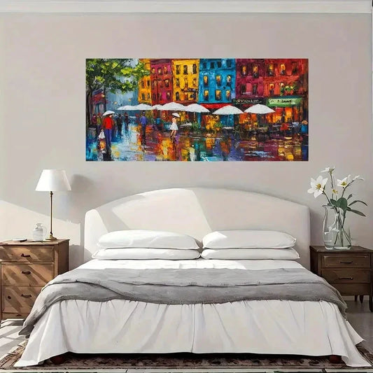 Rainy Cityscape Wall Art Canvas Office Home Room Framed 80x45cm