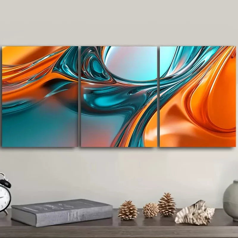 3pcs Fluid Shapes Multi Color Wall Art Set Canvas Framed 40x60cm - High Quality Print 100% Australian Made Wall Canvas Ready to Hang