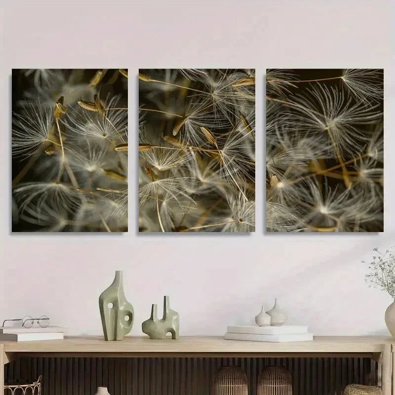 3pcs Golden and White Plant Design Metal Print Ready to Hang Art