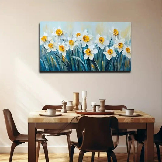 Bohemian Style White Daffodils Wall Art canvas office home room framed 120x60cm