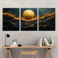 3pcs Abstract Metallic Circle Golden Theme Metal Print Ready to Hang Art