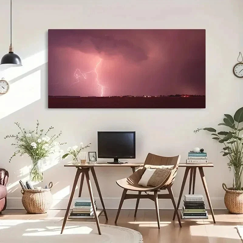 Striking Lightning Storm Wall Art Canvas Office Home Room Framed 120x60cm