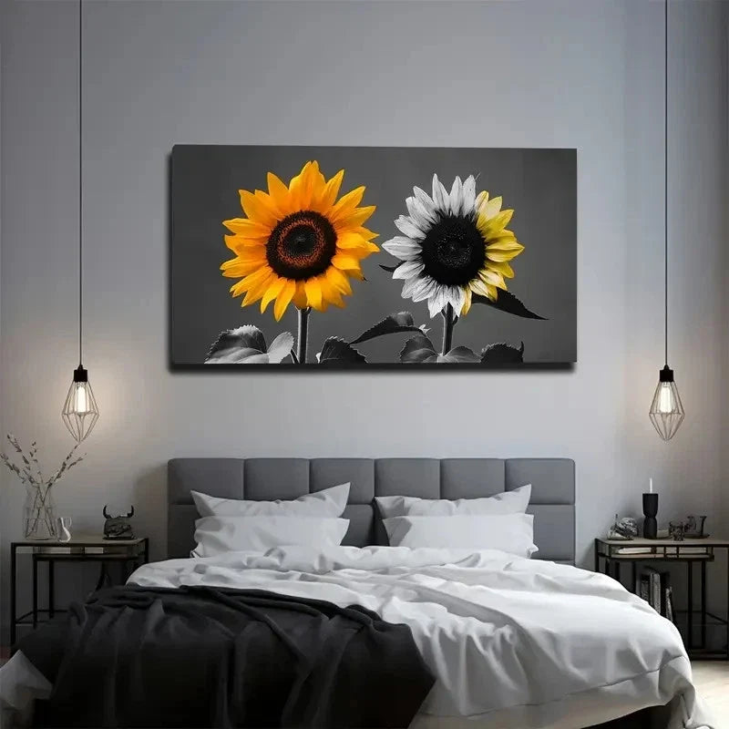 Vibrant Yellow And White Wall Art Canvas Office Home Room Framed 80x45cm