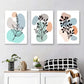 3pcs Soft Green, Beige, and Blue with Black Line Metal Print Ready to Hang Art