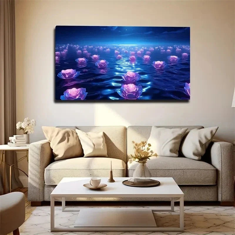 Dreamy Sea Of Flowers Pink & Wall Art Canvas Office Home Room Framed 120x60cm