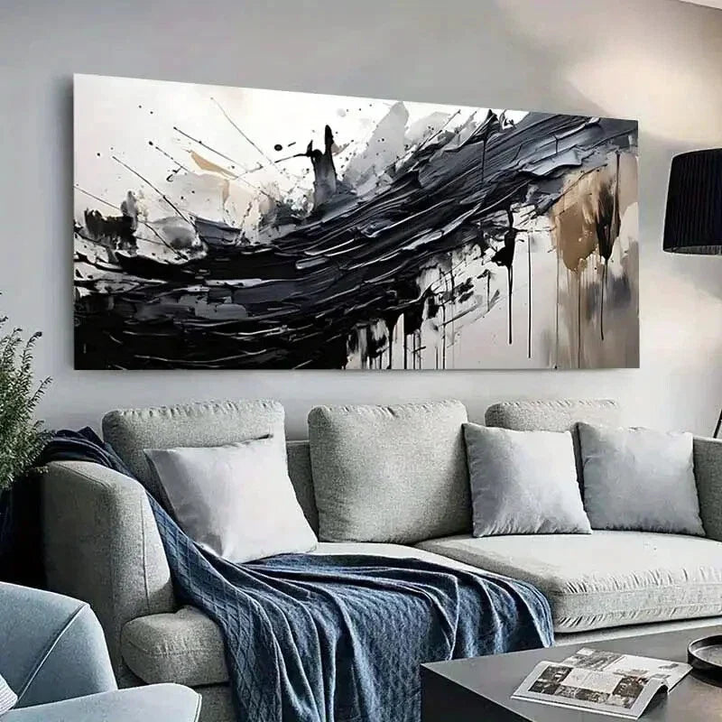 Brushstrokes Golden Accents Wall Art Canvas Office Home Room Framed 80x45cm
