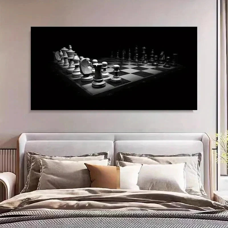 Black & White Gameboard Design Wall Art Canvas Office Home Room Framed 120x60cm